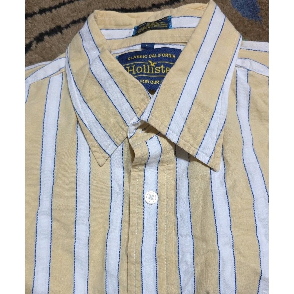Vtg Hollister California Mens L Yellow Striped Button Down Shirt Preppy Surf Y2K